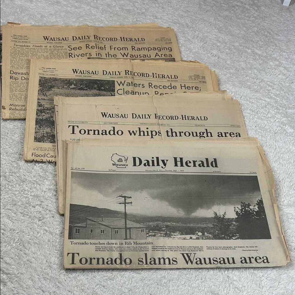 Wausau Daily Herald natural disaster newspaper lot tornado flood 1977 1971 1965